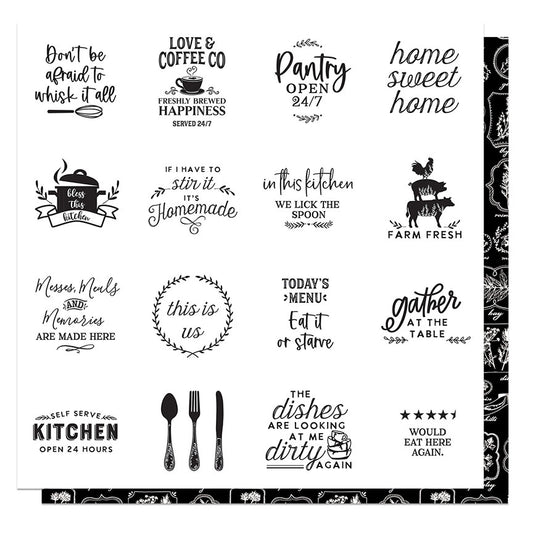 Fresh Picked 2 - Black and White 3x3 Cooking Signs - Single Sheets