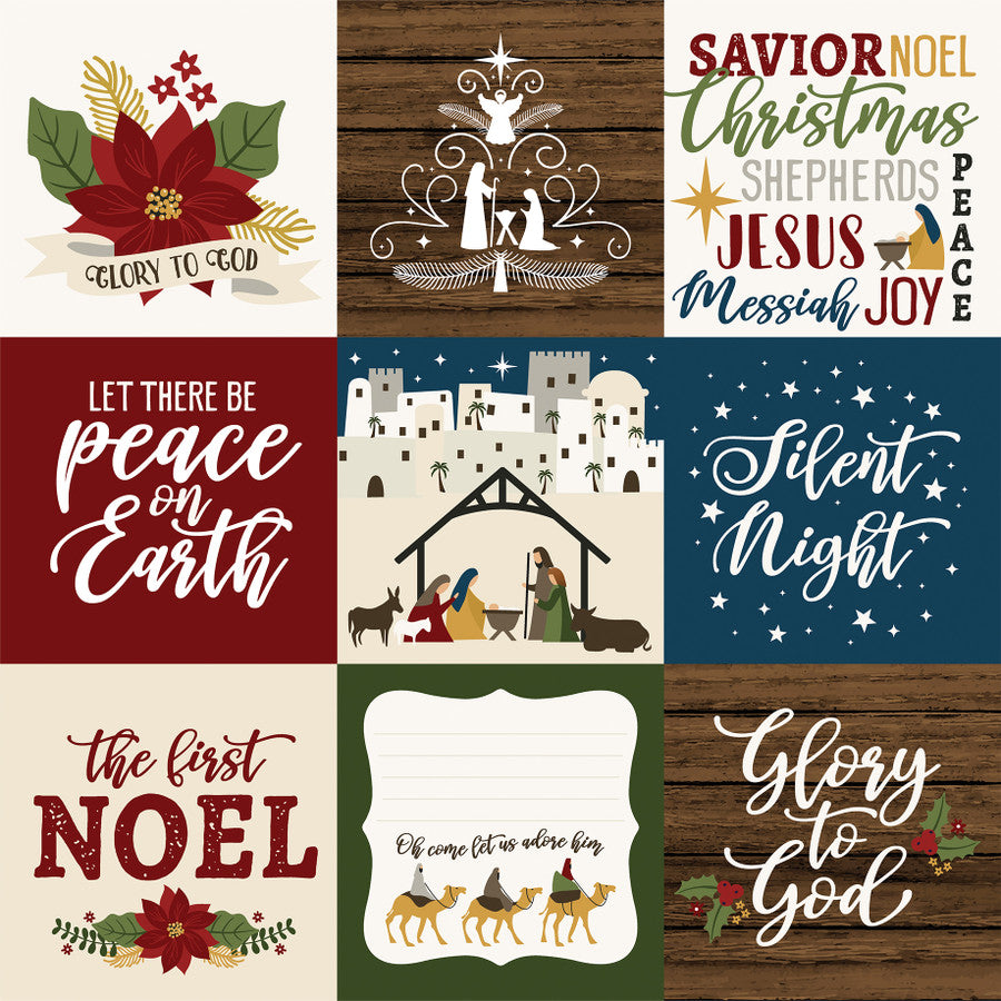 4x4 Journaling Cards 12x12 Patterned Paper (The First Noel) - Single Sheet