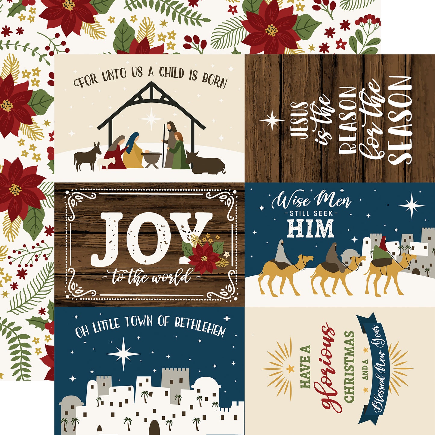 6x4 Journaling Cards 12x12 Patterned Paper (The First Noel) - Single Sheet